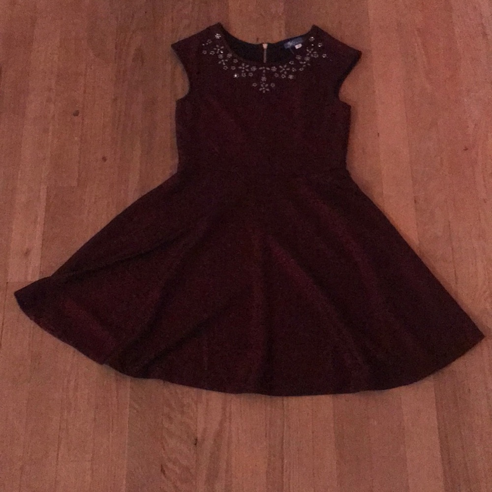 Red/black dress with jewel-like built in necklace